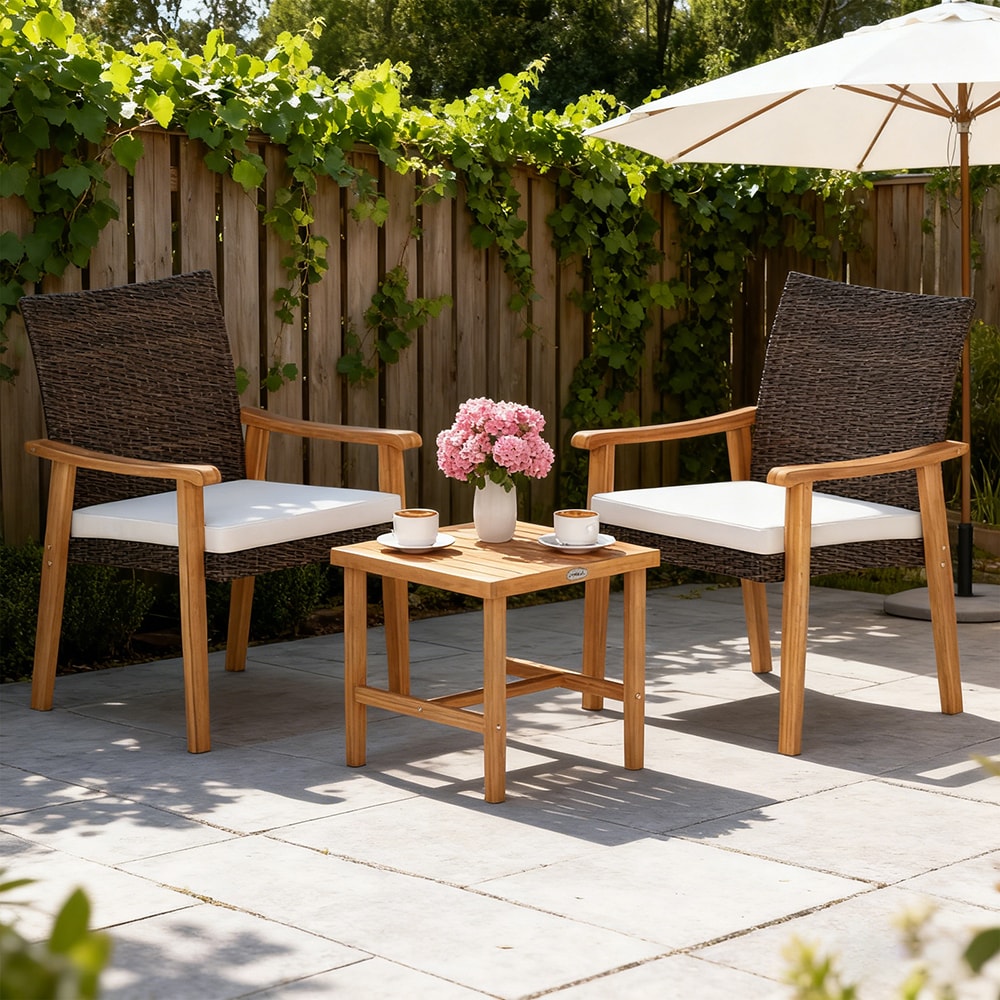 3 Pieces Patio PE Wicker Furniture Set Acacia Wood Outdoor Conversation Bistro Set_voghion.com